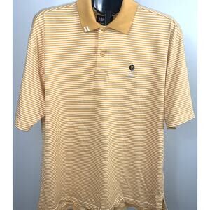 Ashworth Men's Large Polo - Mustard & White Striped